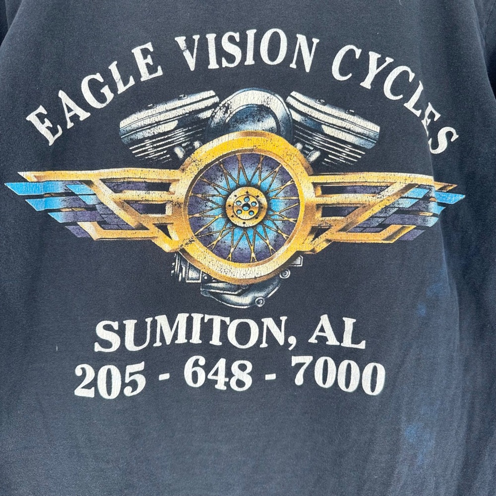 Vintage 90s Eagle Vision Till Death Motorcycle Shirt Black M Distressed Single - Picture 9 of 10
